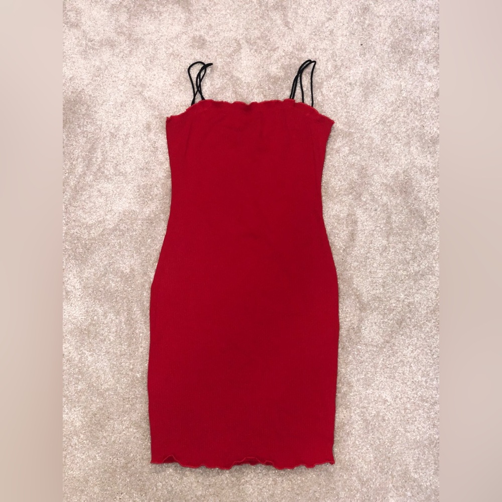 Red Ribbed Mini Dress💗
